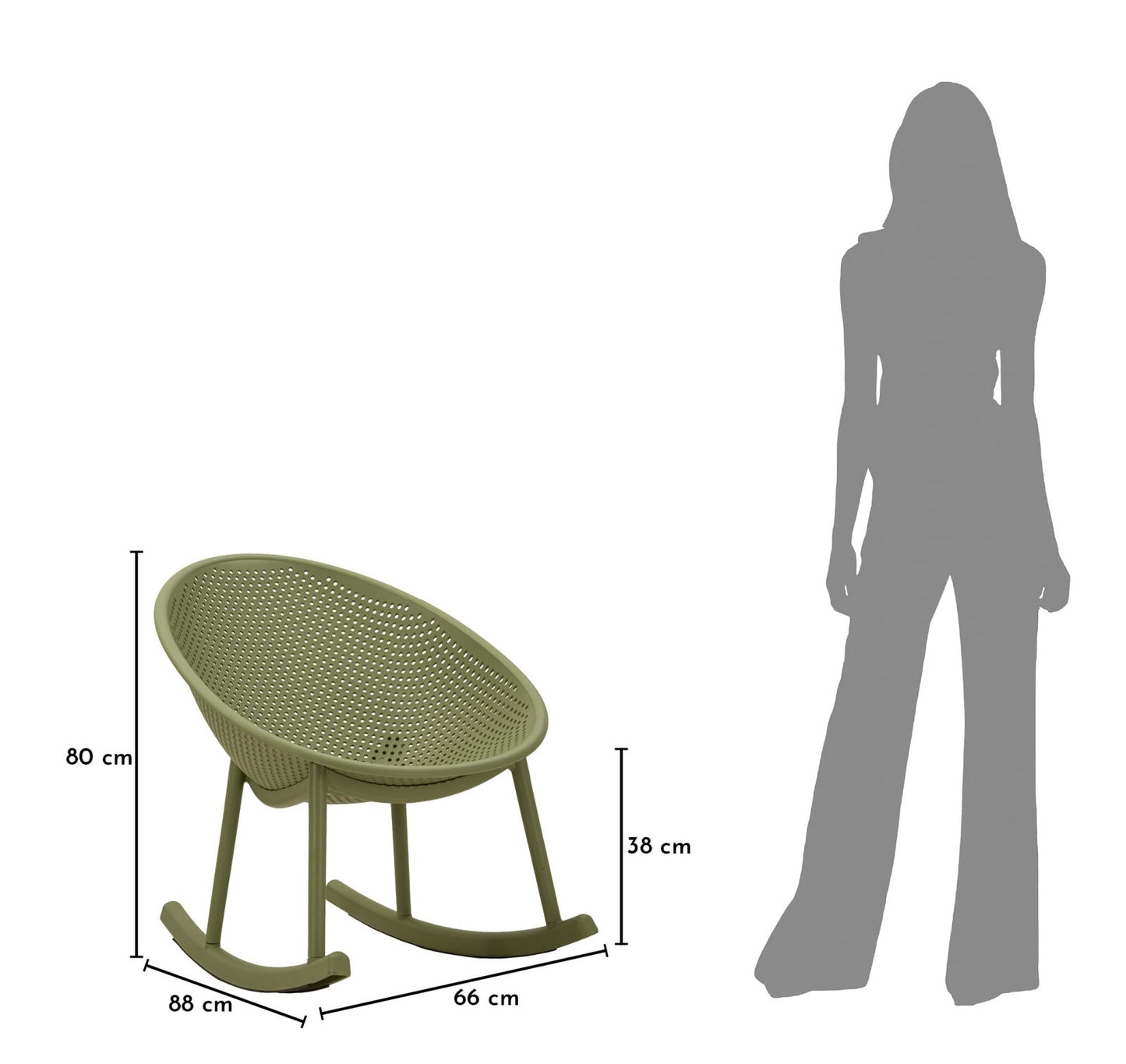 Stoel Ibiza Green Roching Chaircm 66x88x80