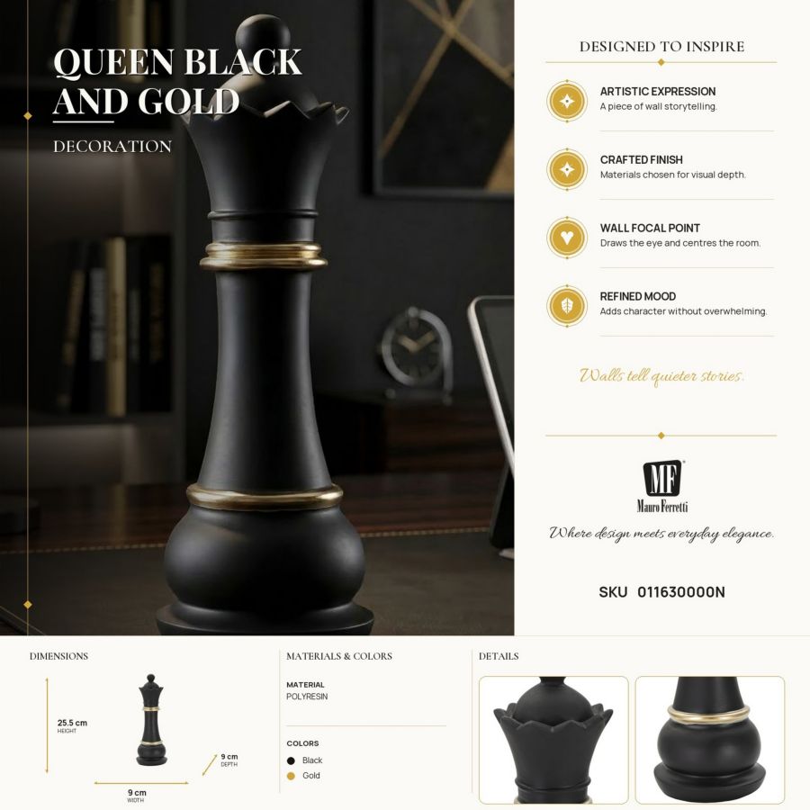 Decoratie Queen Black & Gold Ø 9×25,5 cm