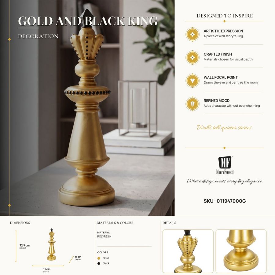 Decoratie Gold & Black King Ø 11×32,5 cm