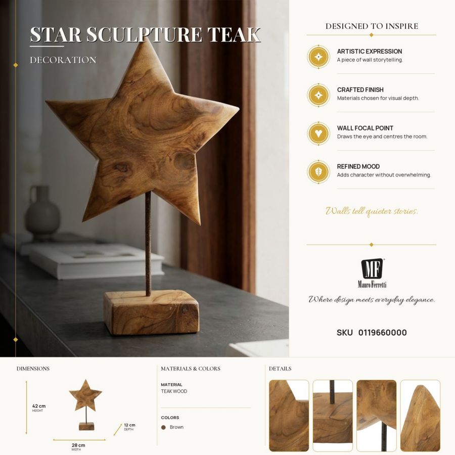 Decoratie Star Sculpture Teak 28×1242 cm