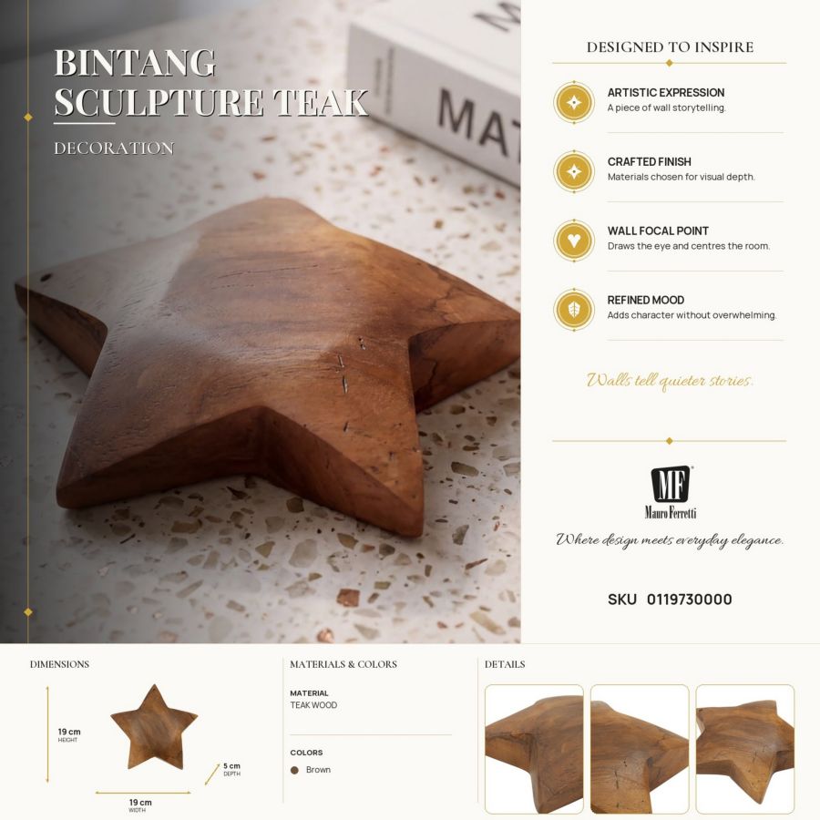 Decoratie Bintang Sculpture Teak Ø 19×5 cm