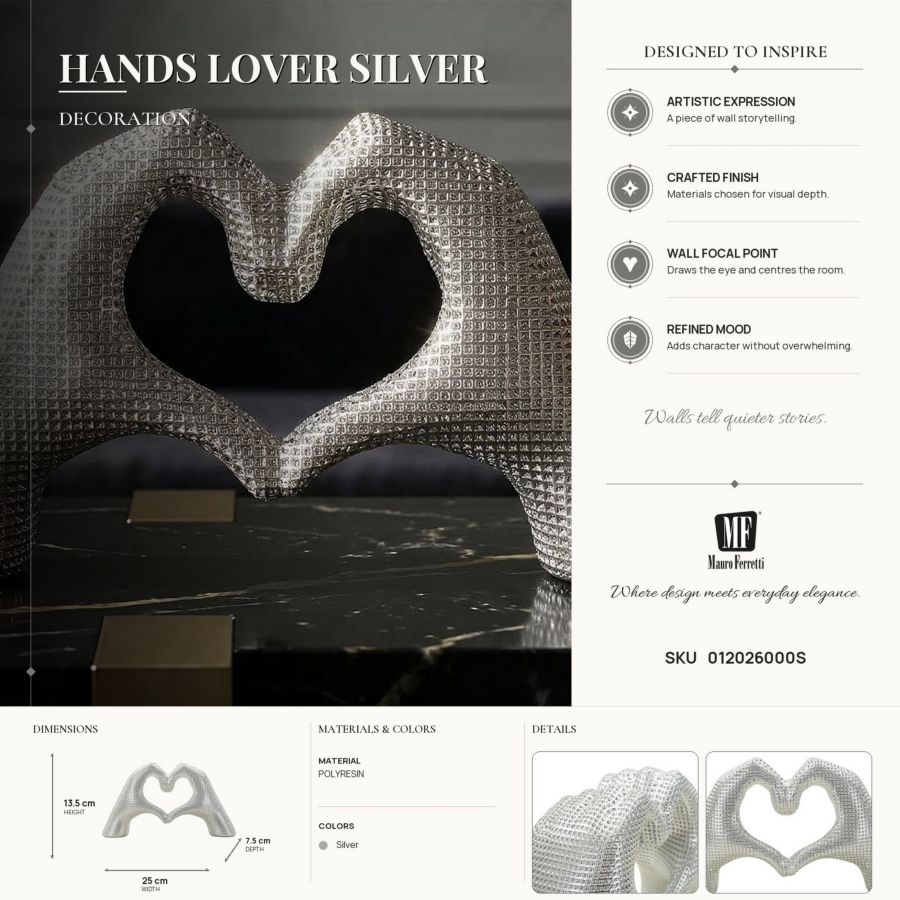 Decoratie Hands Lover Silver 25×7,5×13,5 cm