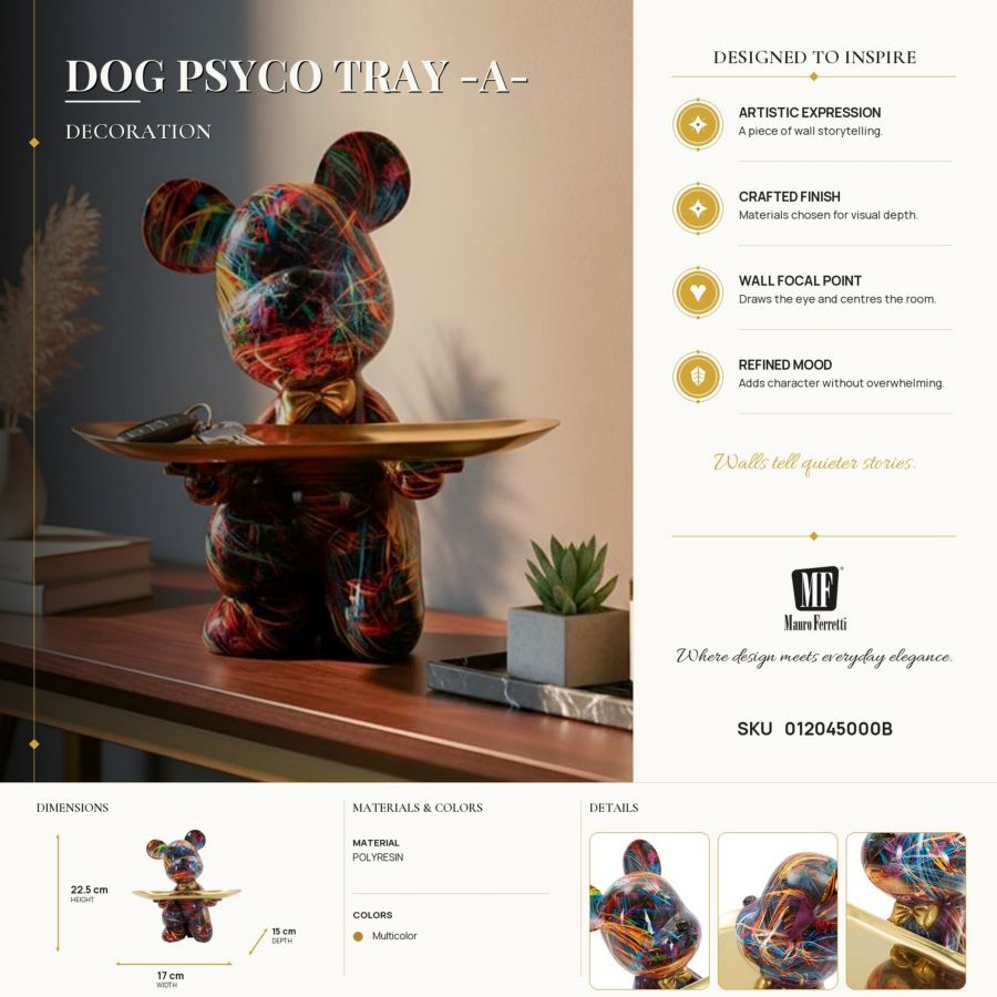 Decoratie Dog Psyco Tray -a- 17×15×22,5 cm