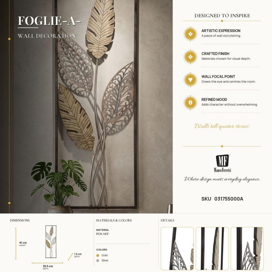 Wanddecoratie Foglie-a- 30,5×1,90×91 cm