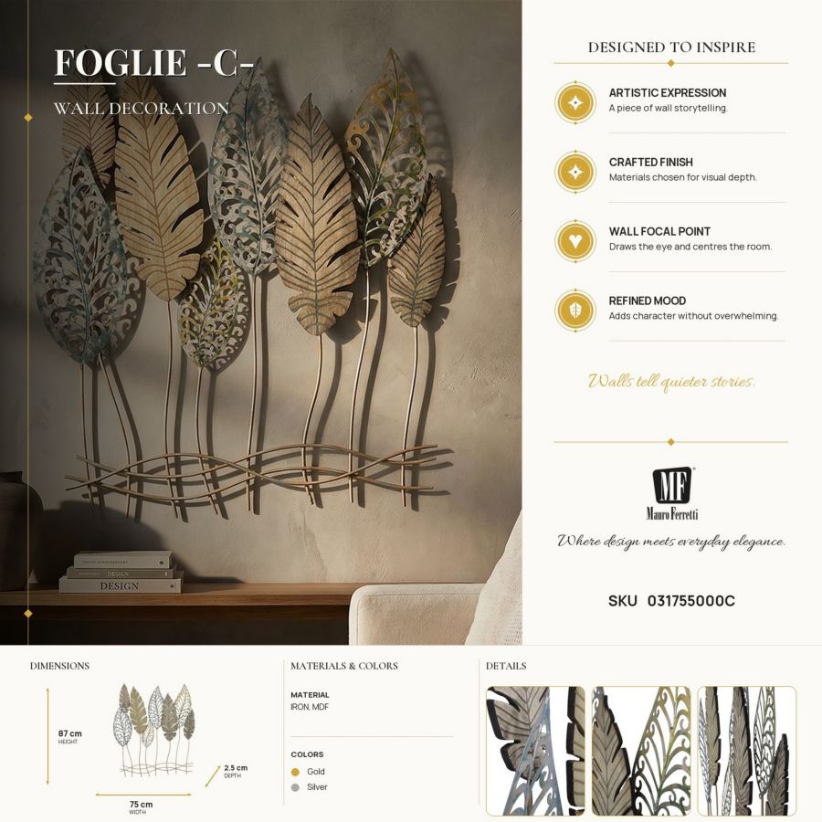 Wanddecoratie Foglie -c- 75×2,5×87 cm
