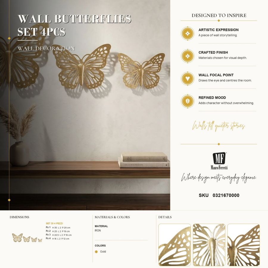 Wanddecoratie Butterflies Set 4pcs 35×2×29 cm