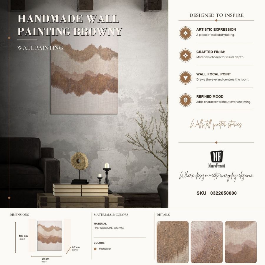 Schilderij Handmade Wall Painting Browny 80×3,7×100 cm