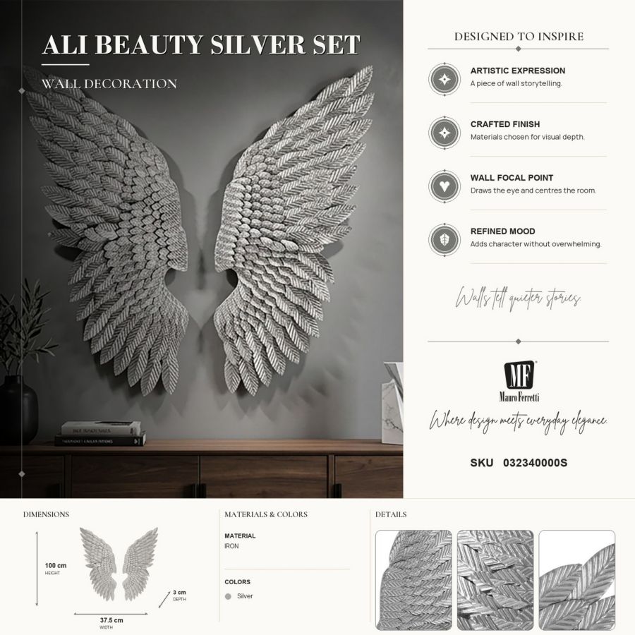 Wandpaneel Ali Beauty Silver Set 2 Pcs 37,5×3×100 cm