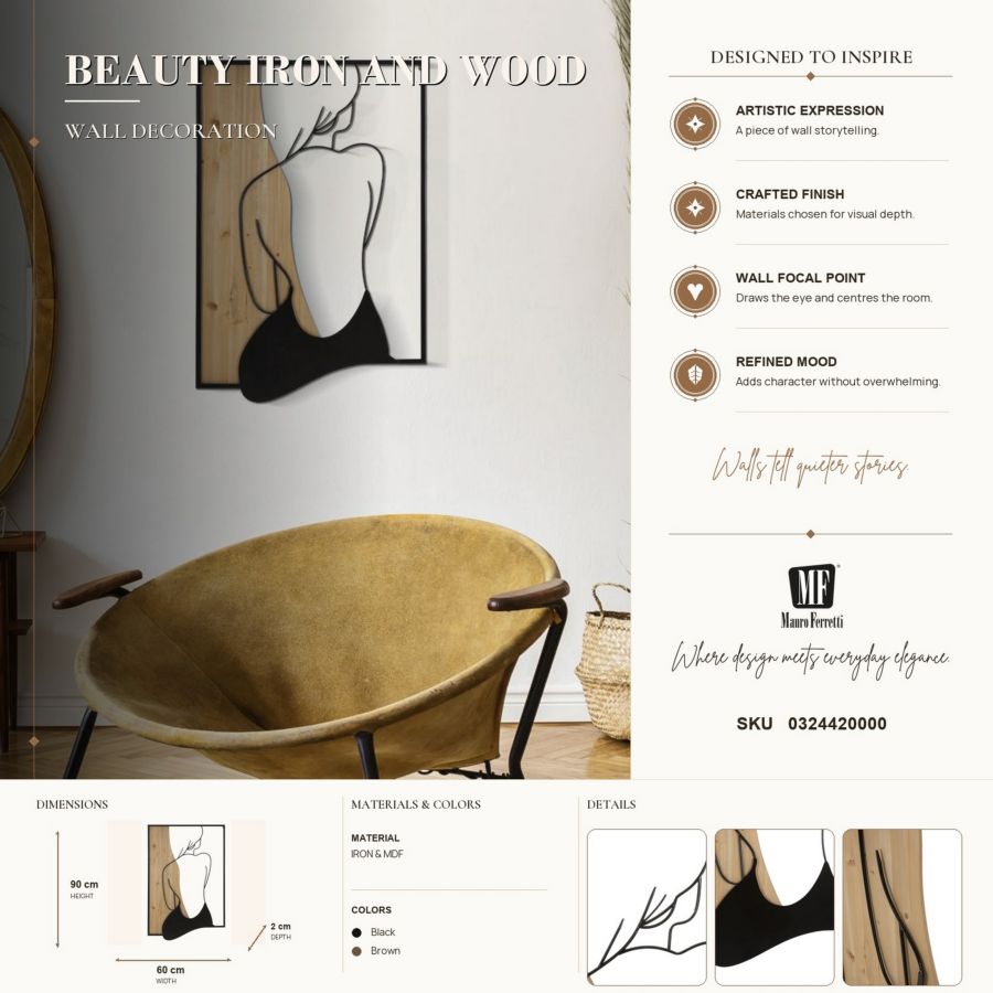 Wandpaneel Beauty Iron & Wood 60x2x90