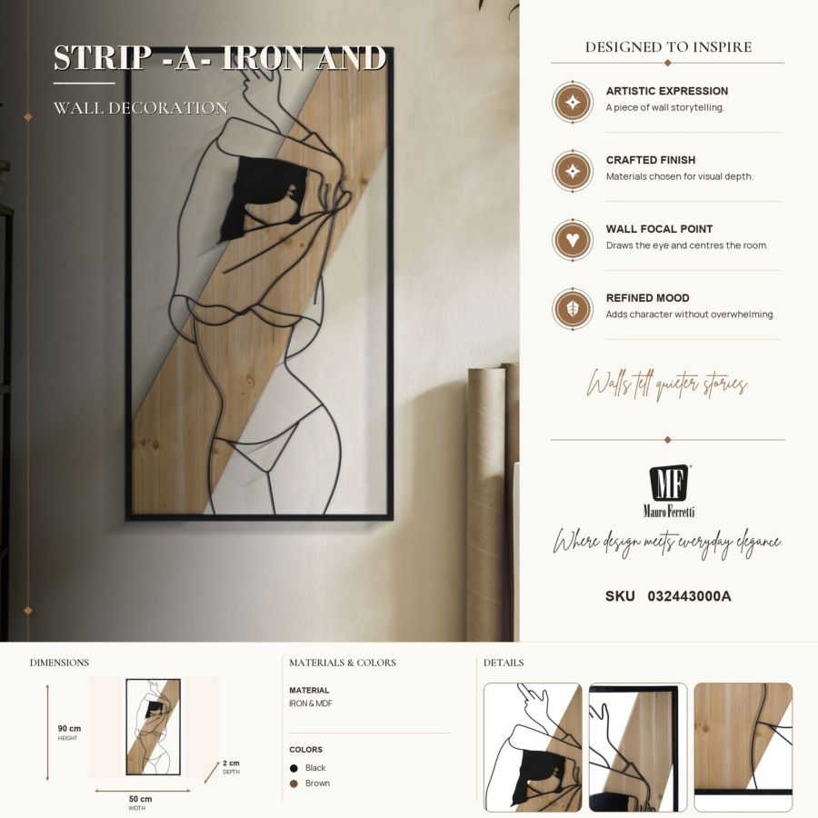 Wandpaneel Strip -a- Iron & Wood 50×2×90 cm