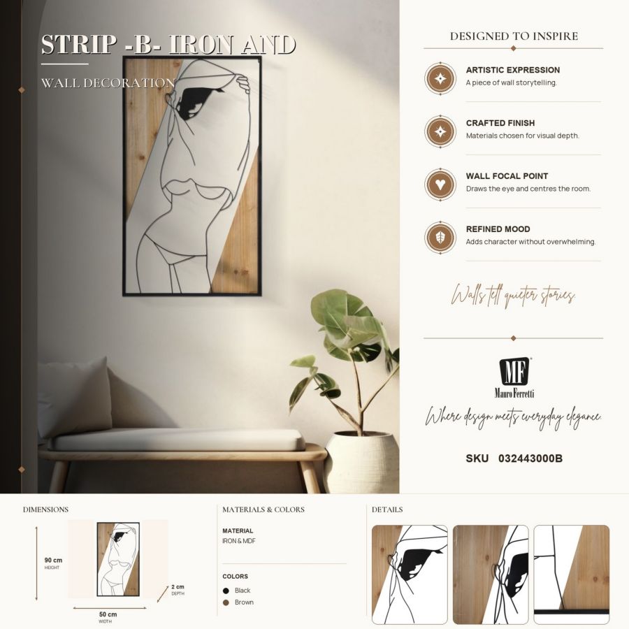 Wandpaneel Strip -b- Iron & Wood 50×2×90 cm