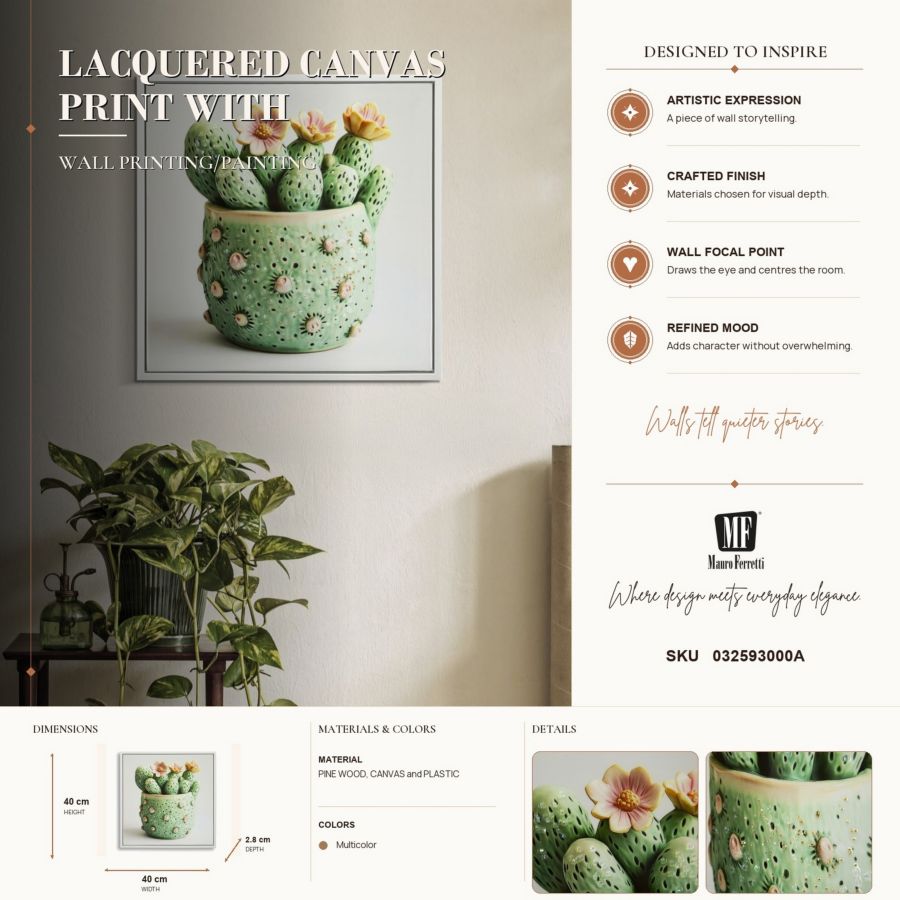 Schilderij Lacquered Canvas Print With Frame Cactus Jar -h- 40×2,8×40 cm