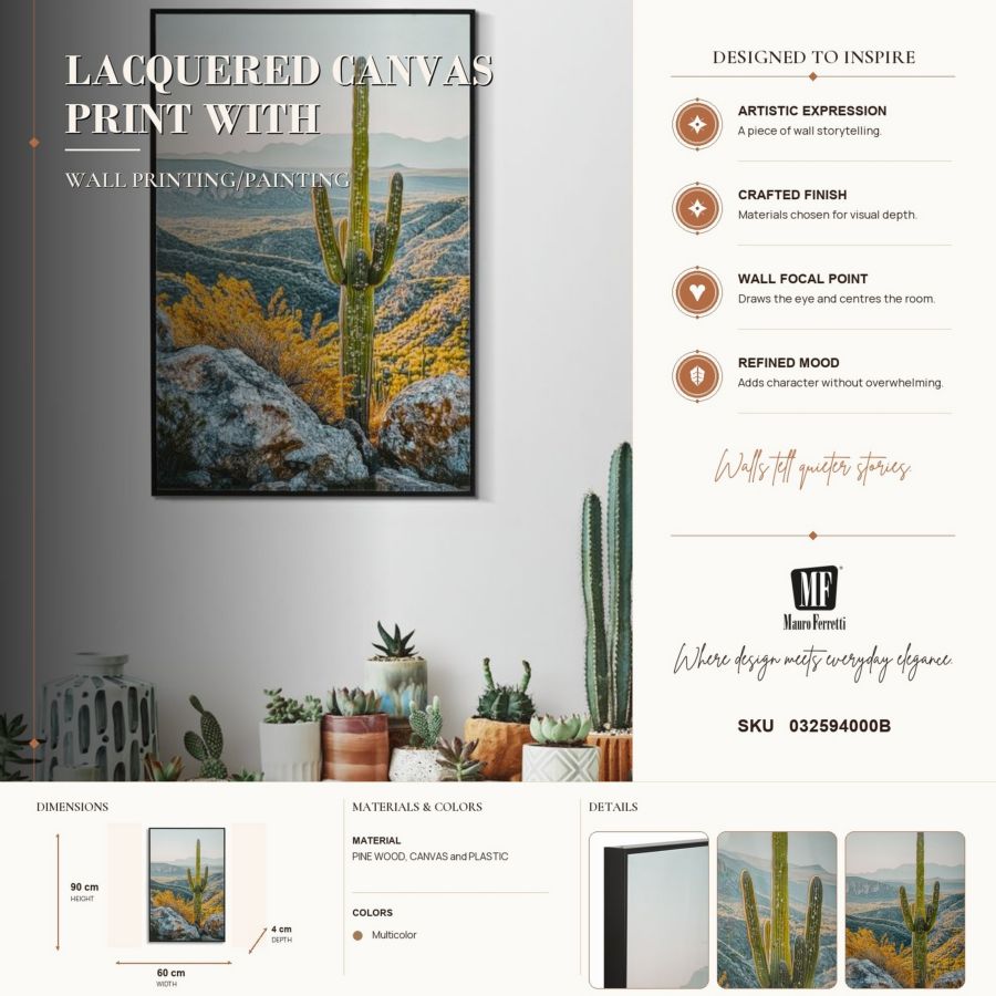 Schilderij Lacquered Canvas Print With Frame Cactus -w- 60×4×90 cm