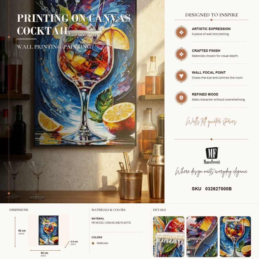 Schilderij On Canvas Cocktail Laquared With Frame -b- 62×3,5×92 cm