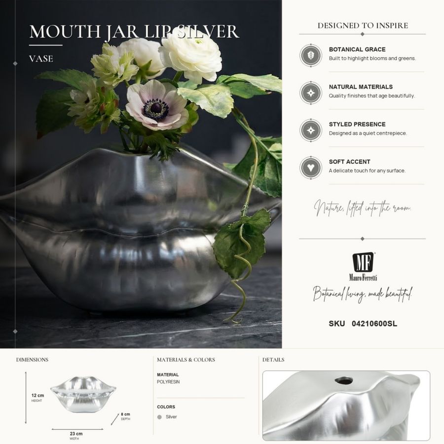 Vaas Mouth Jar Lip Silver 23×8×12 cm
