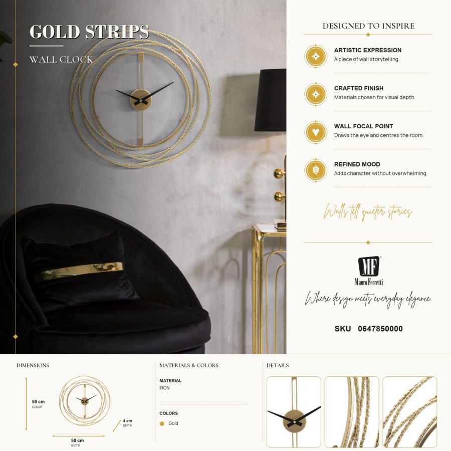 Wandklok Gold Strips Ø 50×4 cm