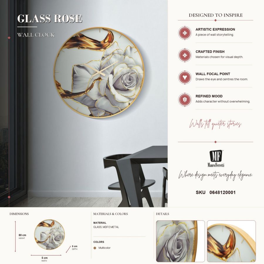 Wandklok Glass Rose Ø 80×5 cm