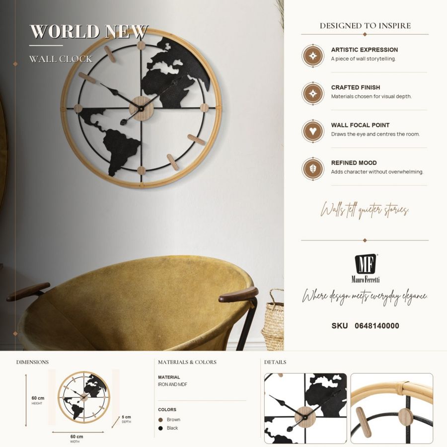 Wandklok World New Ø 60×5 cm