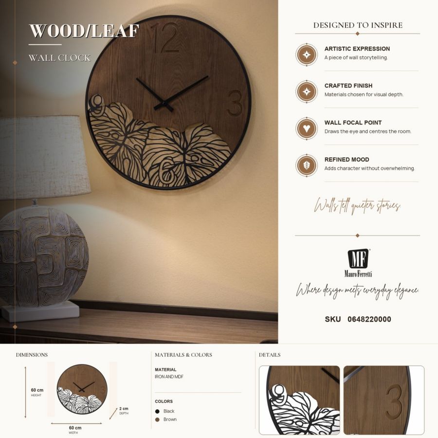 Wandklok Wood/leaf Ø 60×2 cm