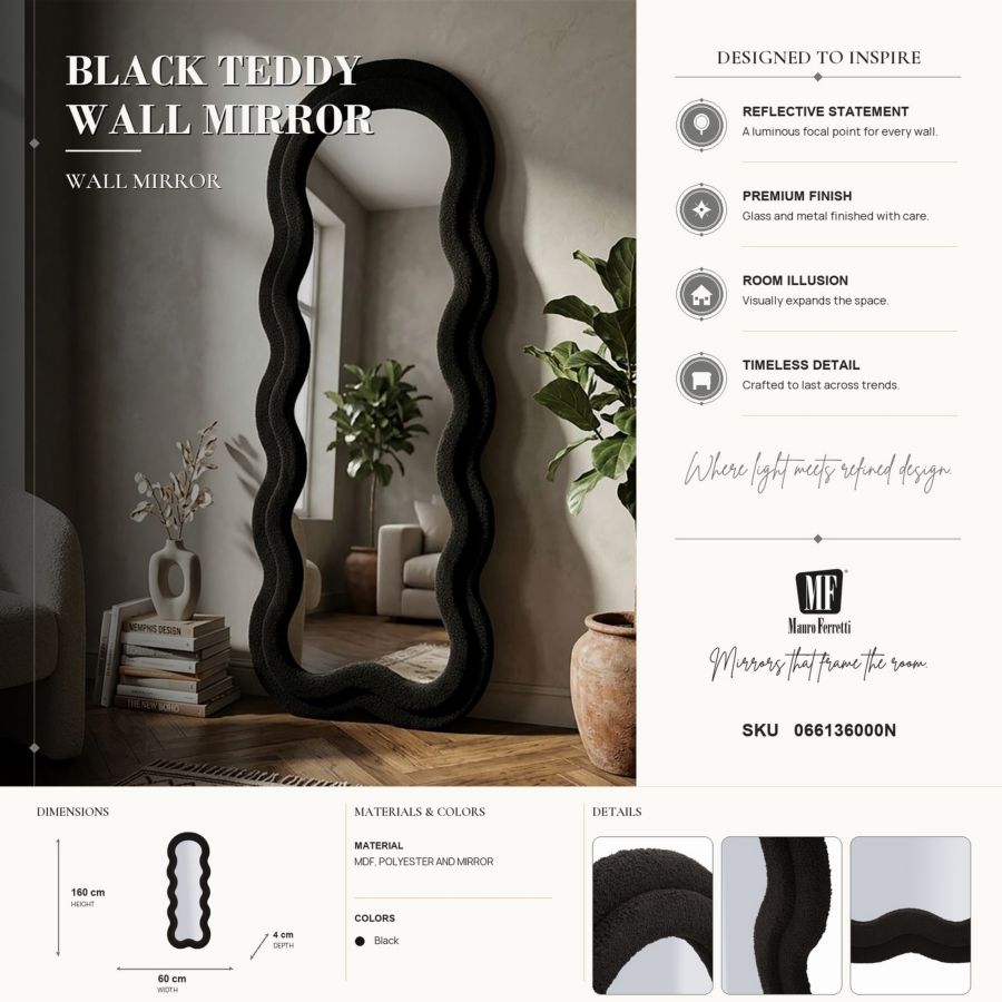 Spiegel Black Teddy Wall Mirror 60×4×160 cm