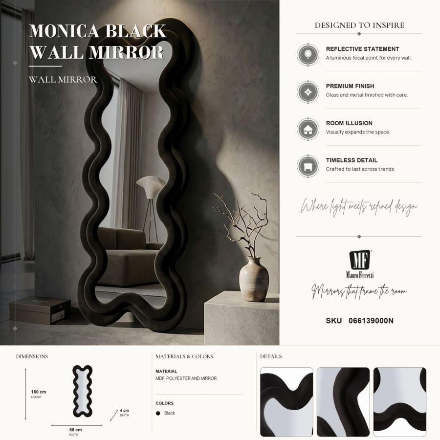 Spiegel Monica Black Wall Mirror Cm 58 4 160
