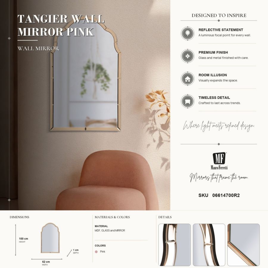 Spiegel Tangier Wall Mirror Pink 62×1×100 cm