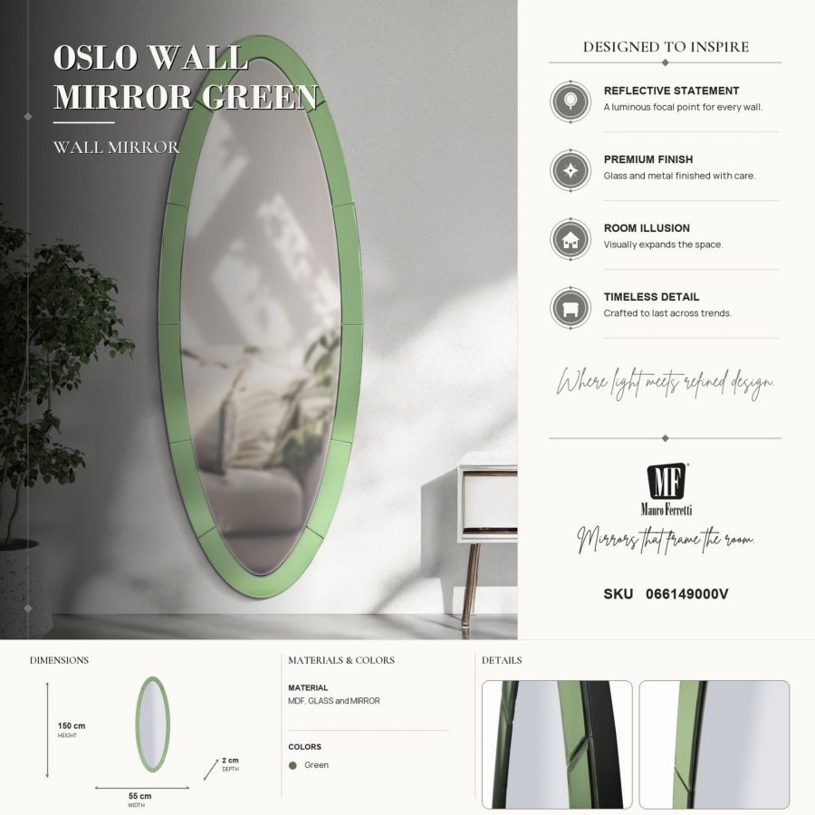 Spiegel Oslo Wall Mirror Green 55×2×150 cm