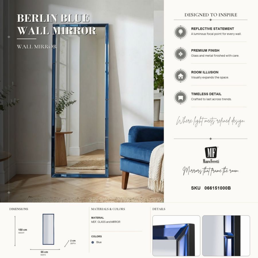 Spiegel Berlin Blue Wall Mirror 55×2×150 cm