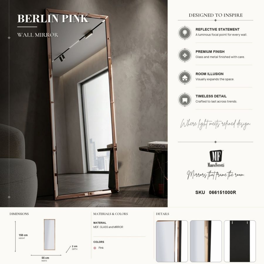 Spiegel Berlin Pink 55×2×150 cm