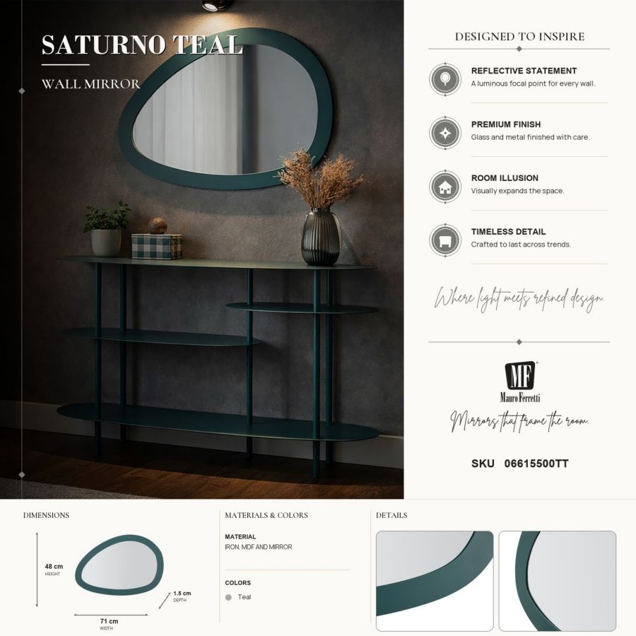 Spiegel Saturno Teal 71×1,5×48 cm