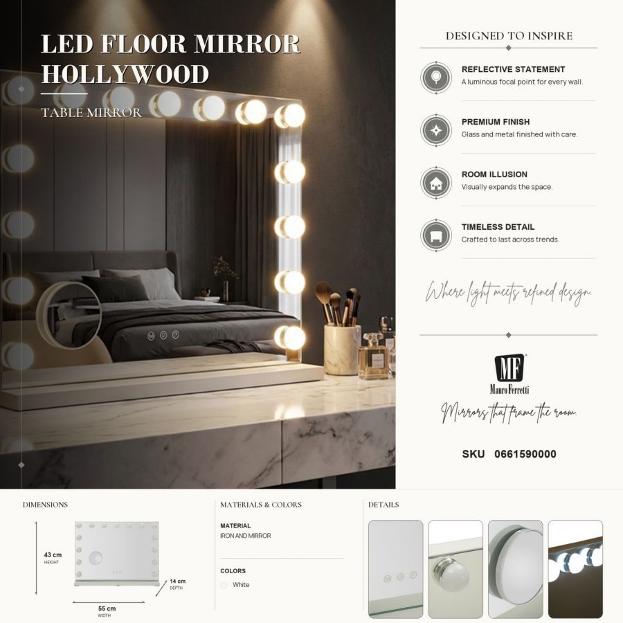 Spiegel Led Floor Mirror Hollywood 55×14×43 cm