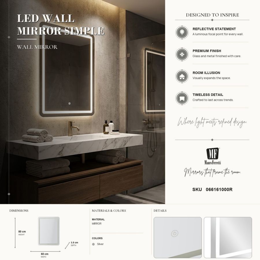 Spiegel Led Wall Mirror Simple Rectangular 60×3,5×80 cm
