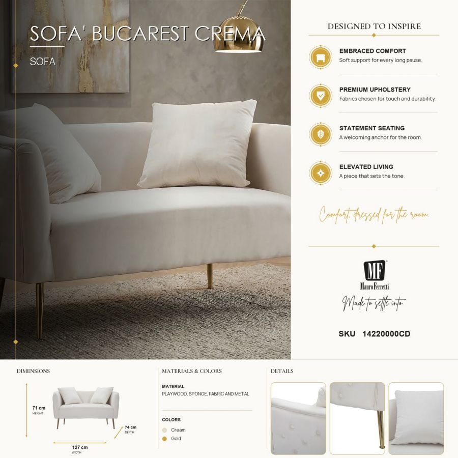 Bank Sofa' Bucarest Crema 127×74×73 cm
