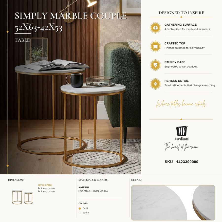 Tafel Simply Marble Couple Ø 52x63-42x53