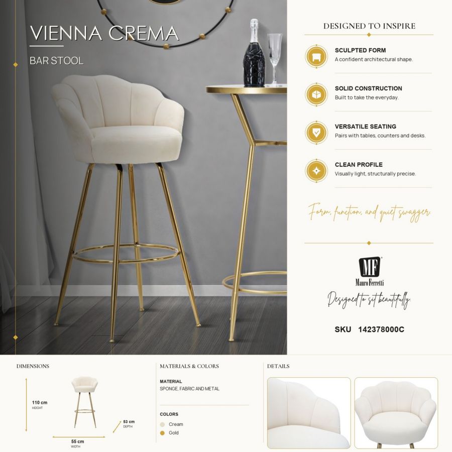 Barkruk Vienna Crema 55×53×110 cm