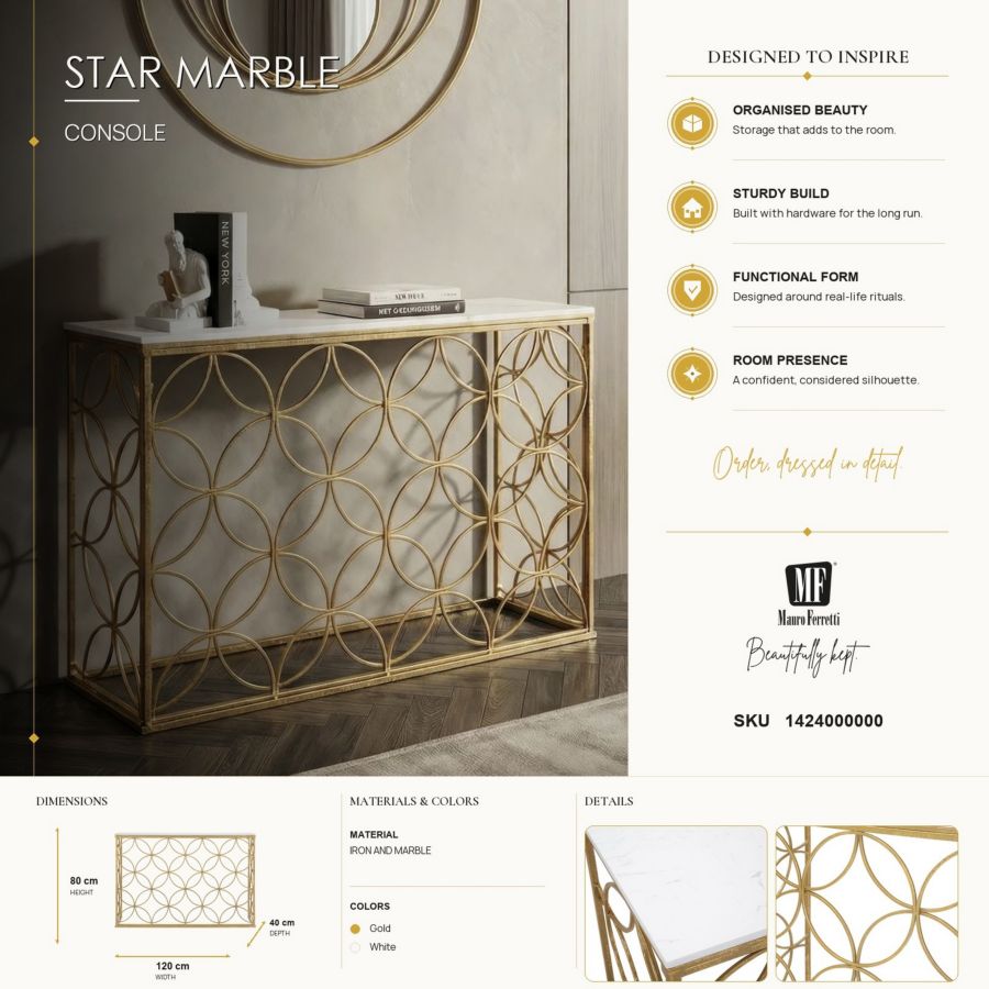 Consoletafel Star Marble 120×40×80 cm