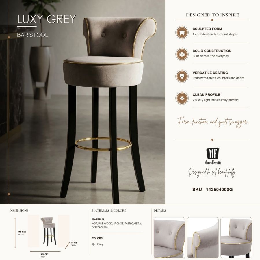 Barkruk Luxy Grey 46×48×96 cm