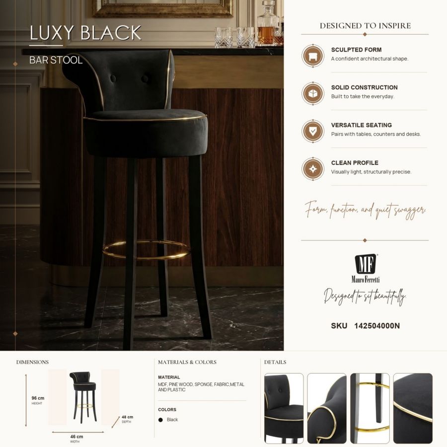 Barkruk Luxy Black 46×48×96 cm