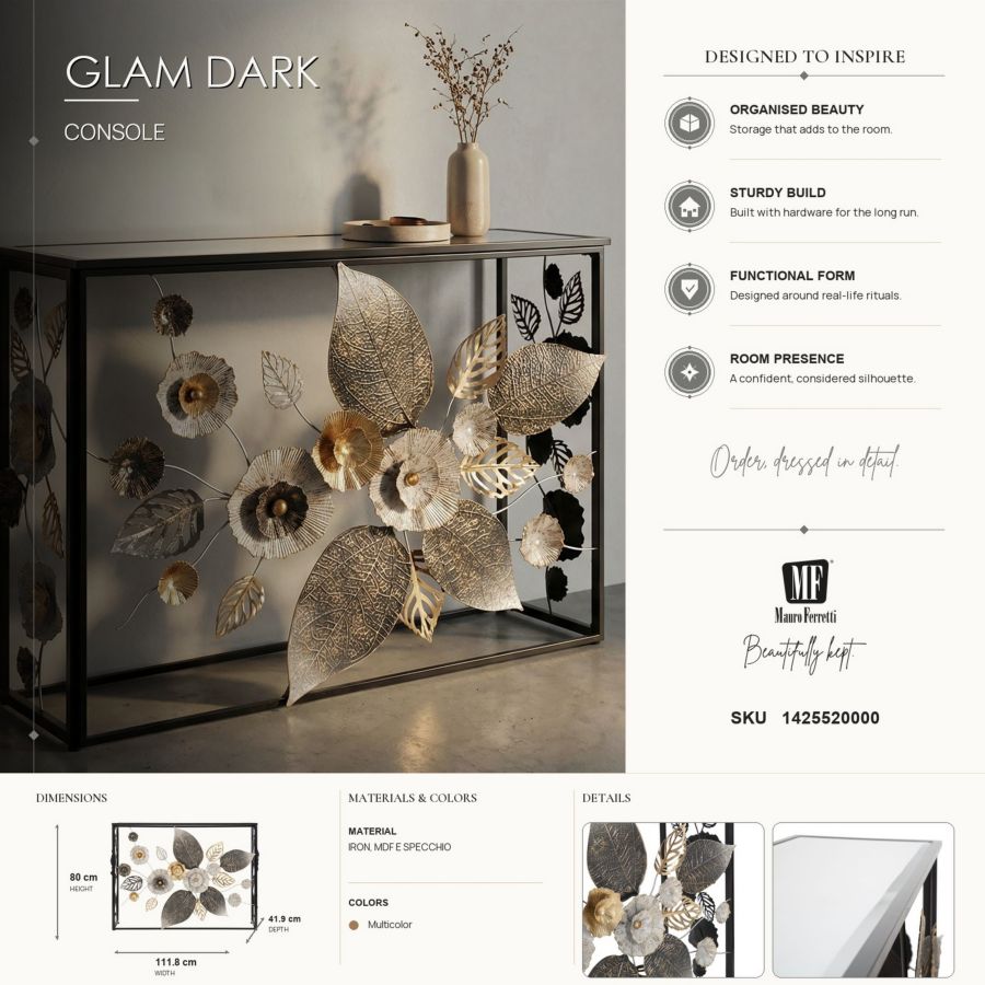 Consoletafel Glam Dark 111,8×41,9×80 cm