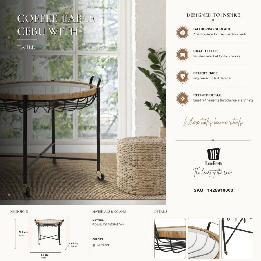Salontafel Cebu With Glass & Wells 70,5×65×57 cm