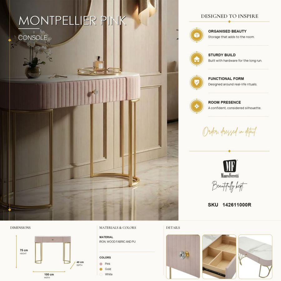 Consoletafel Montpellier Pink 100×40×75 cm