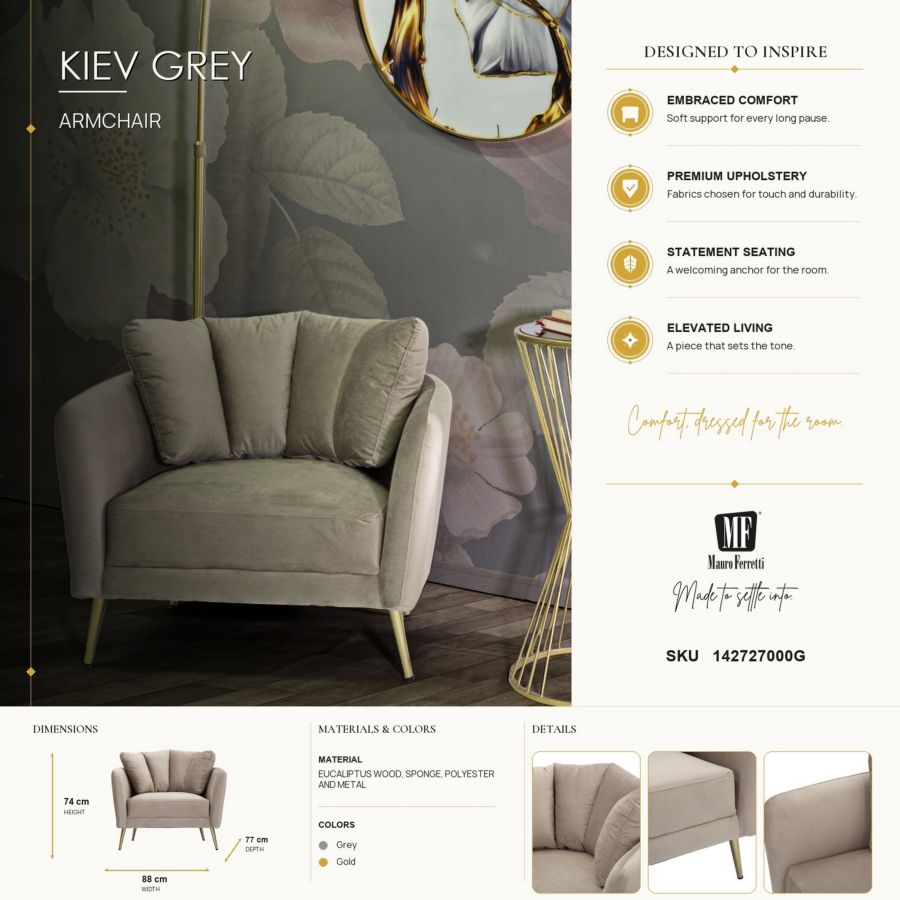 Fauteuil Kiev Grey 88×77×74 cm