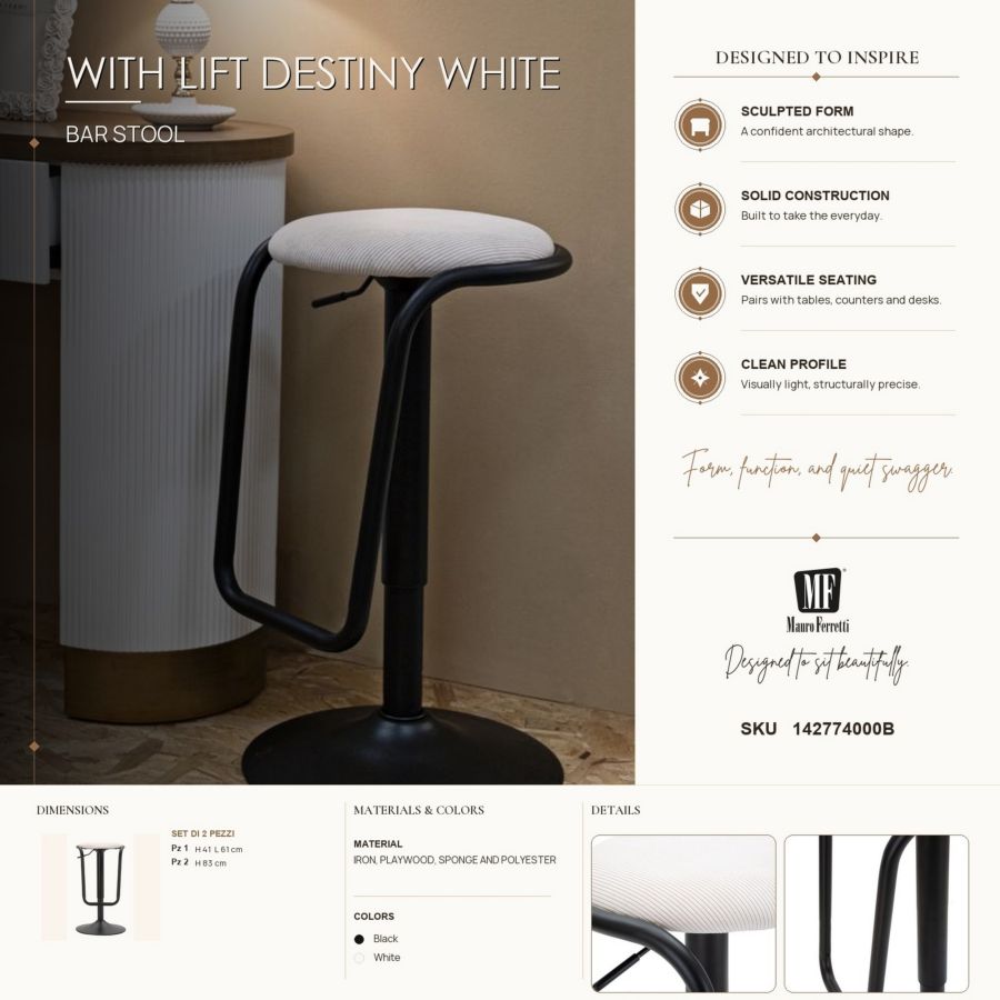 Barkruk Lift Destiny White Ø 41×61 cm