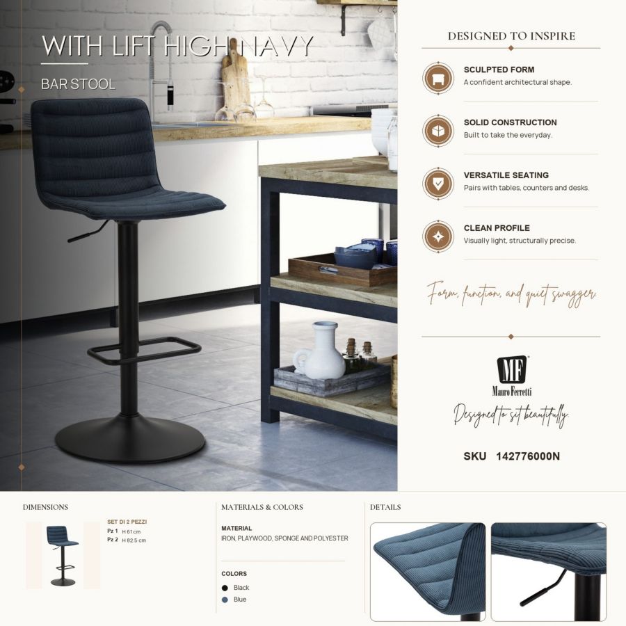 Barkruk Lift High Navy 43×49,5×85,5 cm