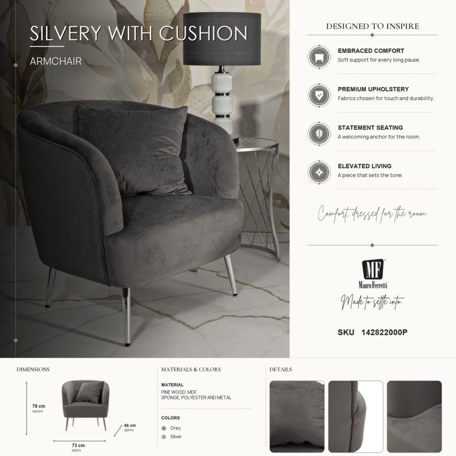 Fauteuil Silvery With Cushion 73×66×78 cm