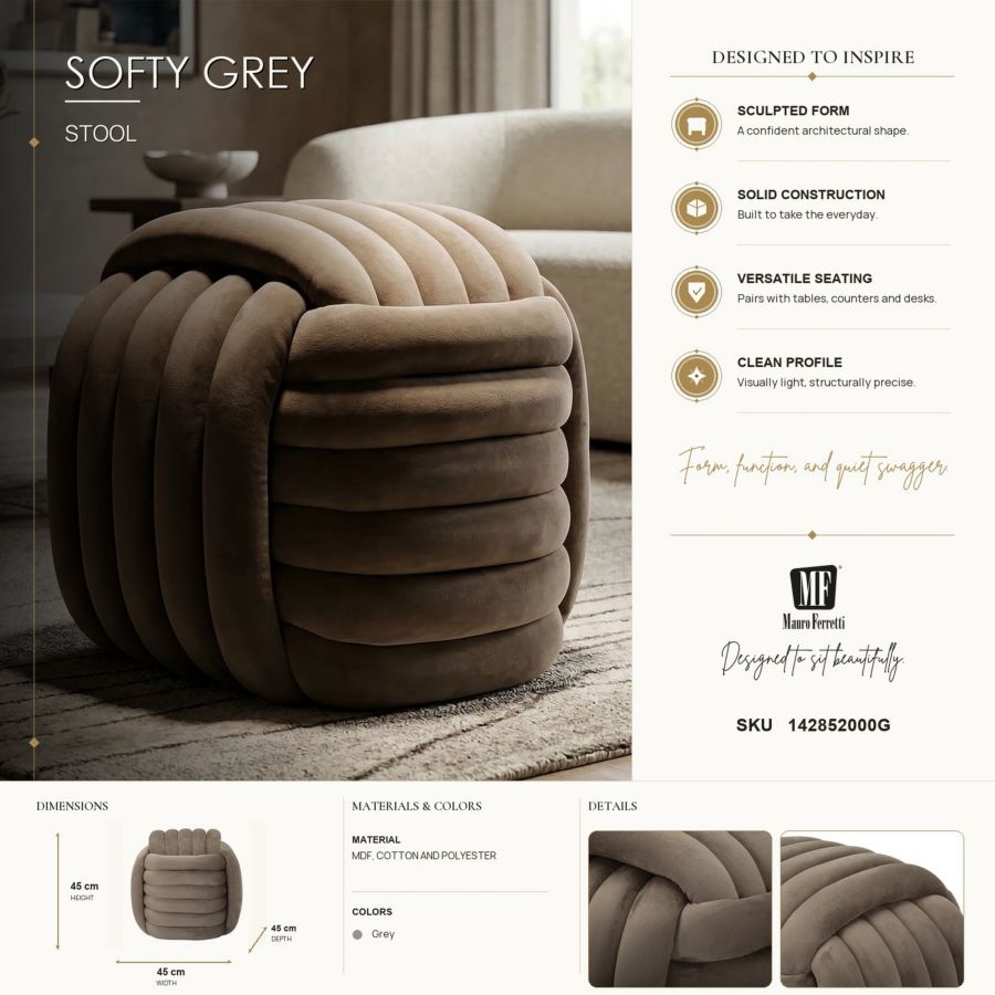 Kruk Softy Grey 45×45×45 cm