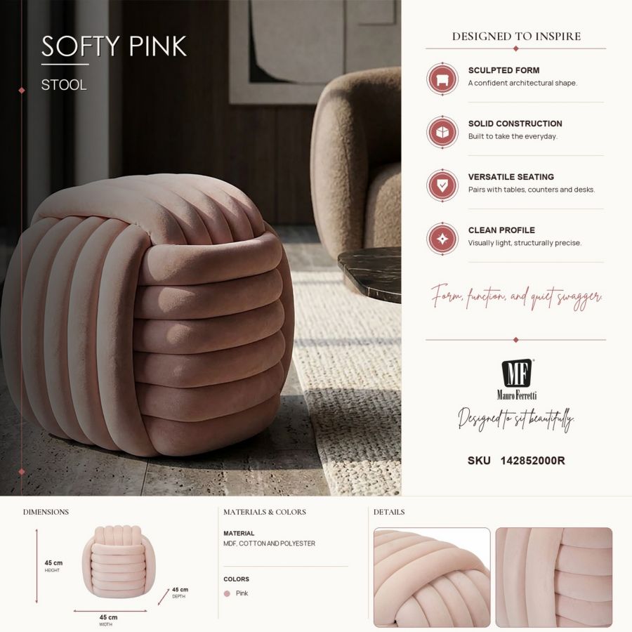 Kruk Softy Pink 45×45×45 cm