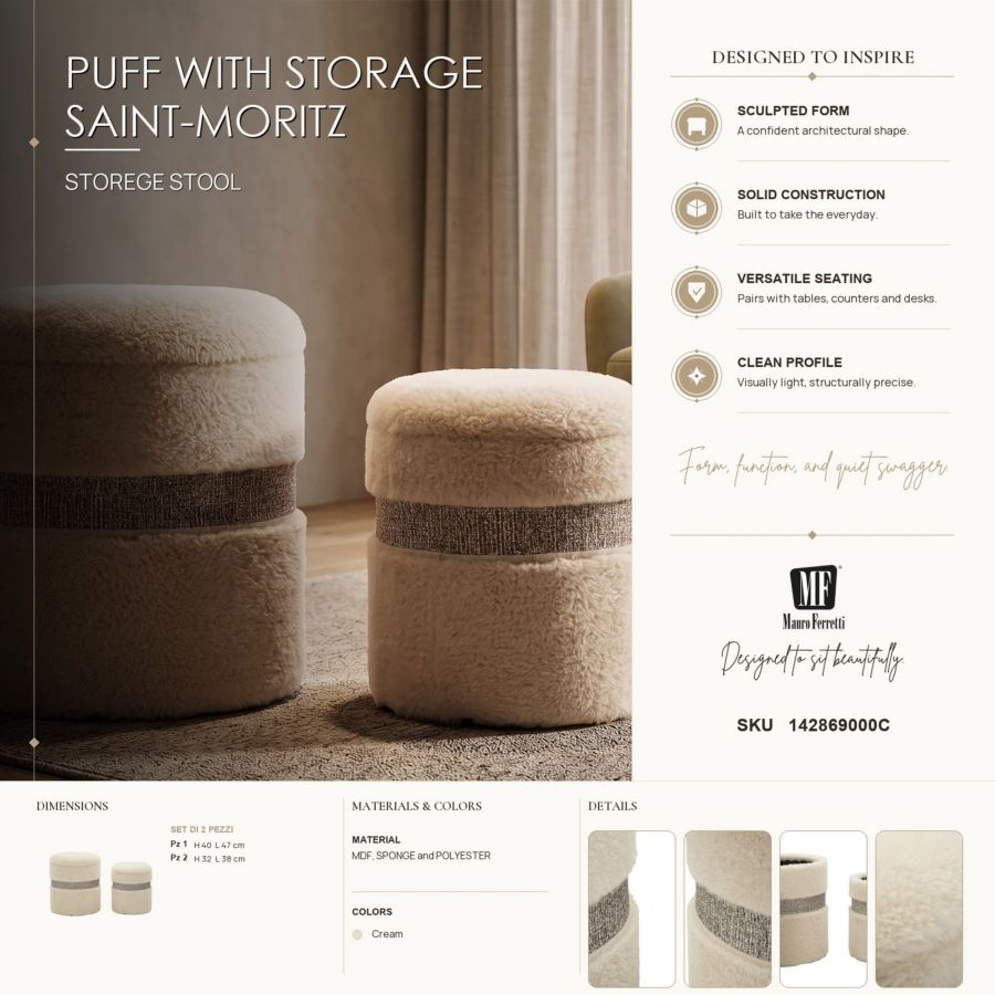 Opbergkruk Puff With Storage Saint-moritz Cream Set 2 Pcs Ø 40×47 cm