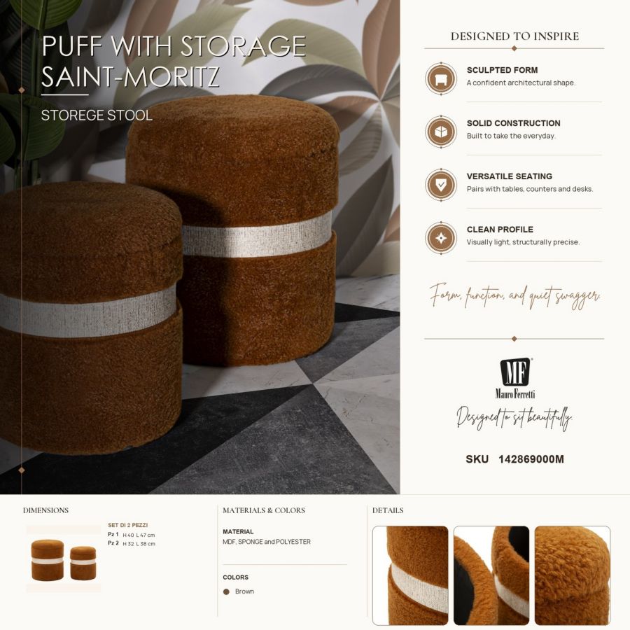 Opbergkruk Puff With Storage Saint-moritz Brown Set 2 Pcs Ø 40×47 cm