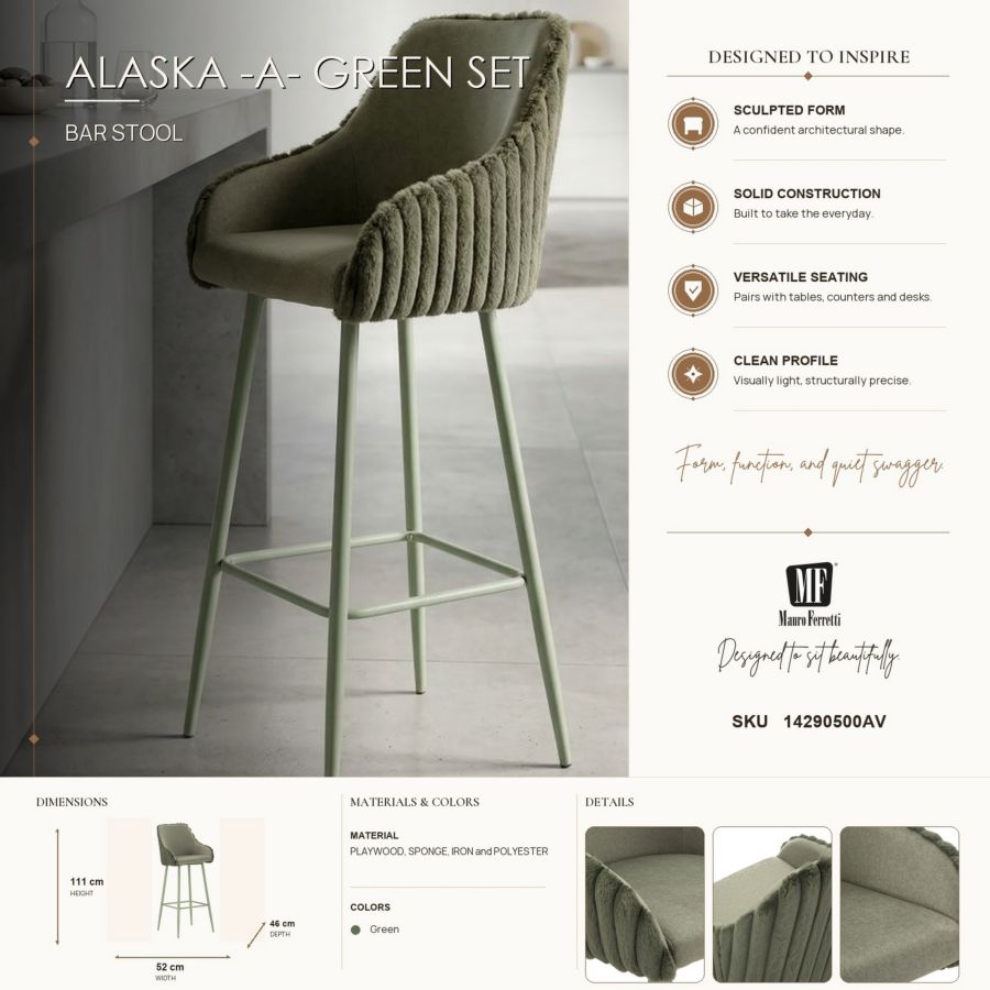 Barkruk Alaska -a- Green Set 2 Pcs 52×46×111 cm